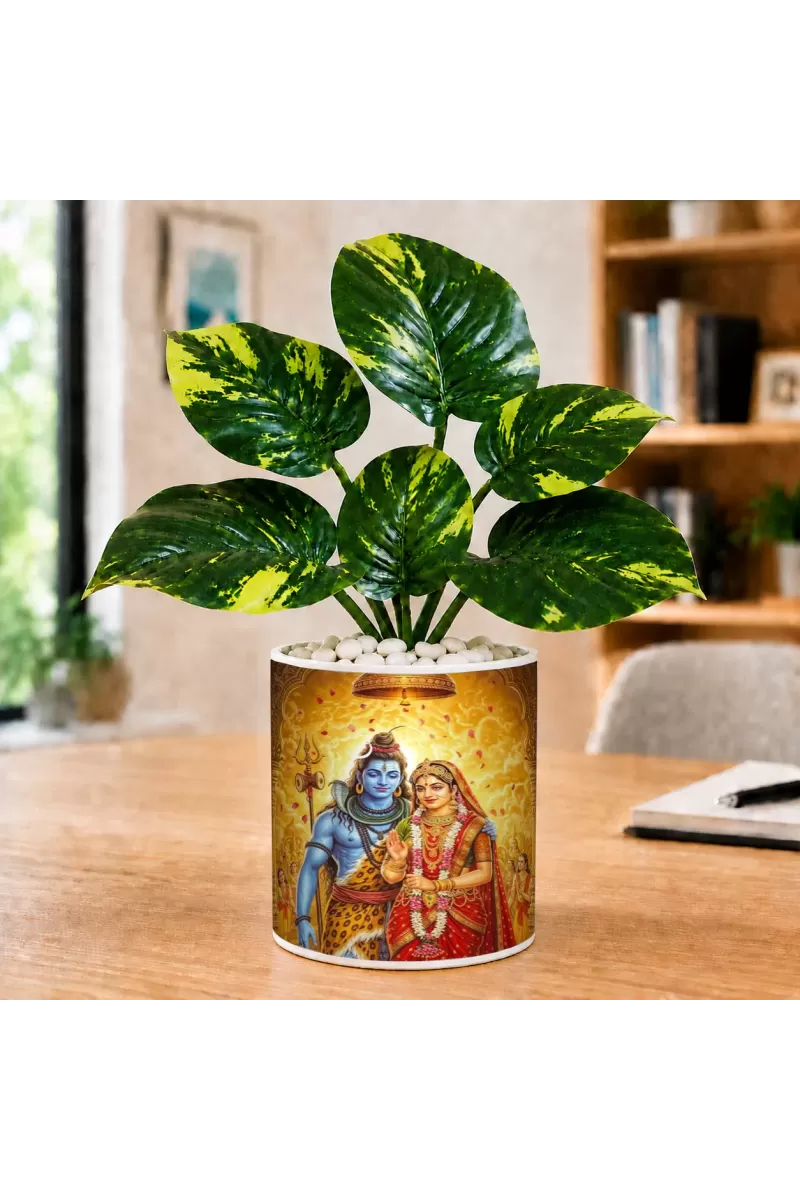 Artificial Tree Ceramic Photo Pot With White Stones 3x4 Inch (F166846)
