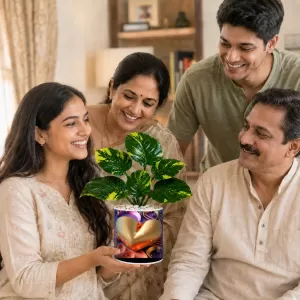 Artificial Tree Ceramic Photo Pot With White Stones 3x4 Inch (F164880)