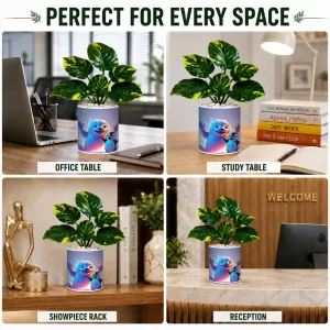 Artificial Tree Ceramic Photo Pot With White Stones 3x4 Inch (F164597)