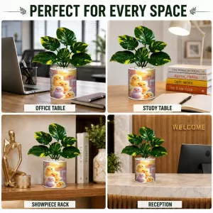 Artificial Tree Ceramic Photo Pot With White Stones 3x4 Inch (F164836)