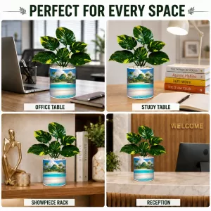 Artificial Tree Ceramic Photo Pot With White Stones 3x4 Inch (F164873)