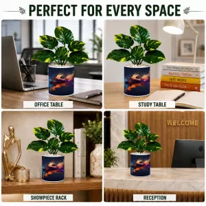 Artificial Tree Ceramic Photo Pot With White Stones 3x4 Inch (F165191)