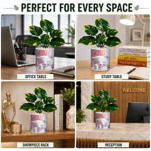 Artificial Tree Ceramic Photo Pot With White Stones 3x4 Inch (F165225)