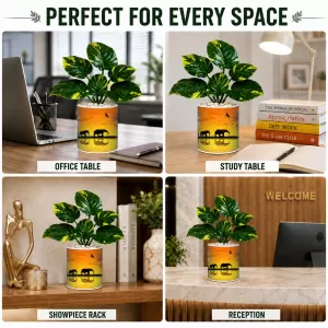 Artificial Tree Ceramic Photo Pot With White Stones 3x4 Inch (F165261)