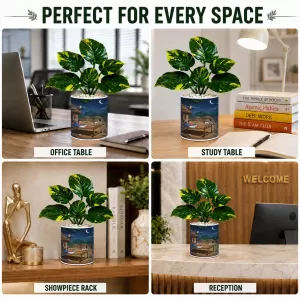 Artificial Tree Ceramic Photo Pot With White Stones 3x4 Inch (F165698)