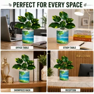 Artificial Tree Ceramic Photo Pot With White Stones 3x4 Inch (F165915)