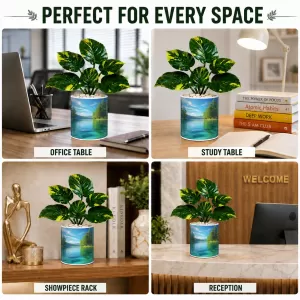Artificial Tree Ceramic Photo Pot With White Stones 3x4 Inch (F166075)