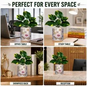 Artificial Tree Ceramic Photo Pot With White Stones 3x4 Inch (F166124)
