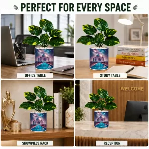 Artificial Tree Ceramic Photo Pot With White Stones 3x4 Inch (F166187)