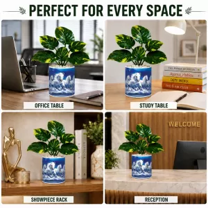 Artificial Tree Ceramic Photo Pot With White Stones 3x4 Inch (F166209)