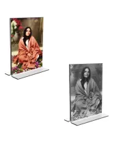 Car Desk/Table Top Maa Anandamayee Maa Acrylic T-Style Photo Stand - 2.5x3.5 Inches, Compact And Stylish Spiritual Display, Easily Change  2 Photos ( Pack Of 1 ) (F9208)