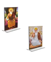 Car Desk/Table Top Guru Nanak  Acrylic T-Style Photo Stand - 2.5x3.5 Inches, Compact And Stylish Spiritual Display, Easily Change  2 Photos ( Pack Of 1 ) (F9209)