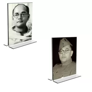 Car Desk/Table Top Netaji Subhas Chandra Bose Acrylic T-Style Photo Stand - 2.5x3.5 Inches, Compact And Stylish Spiritual Display, Easily Change 2 Photos ( Pack Of 1 ) (F9210) Car Desk/Table Top Netaji Subhas Chandra Bose Acrylic T-Style Photo Stand - 2.5x3.5 Inches, Compact And Stylish Spiritual Display, Easily Change 2 Photos ( Pack Of 1 ) (F9210)