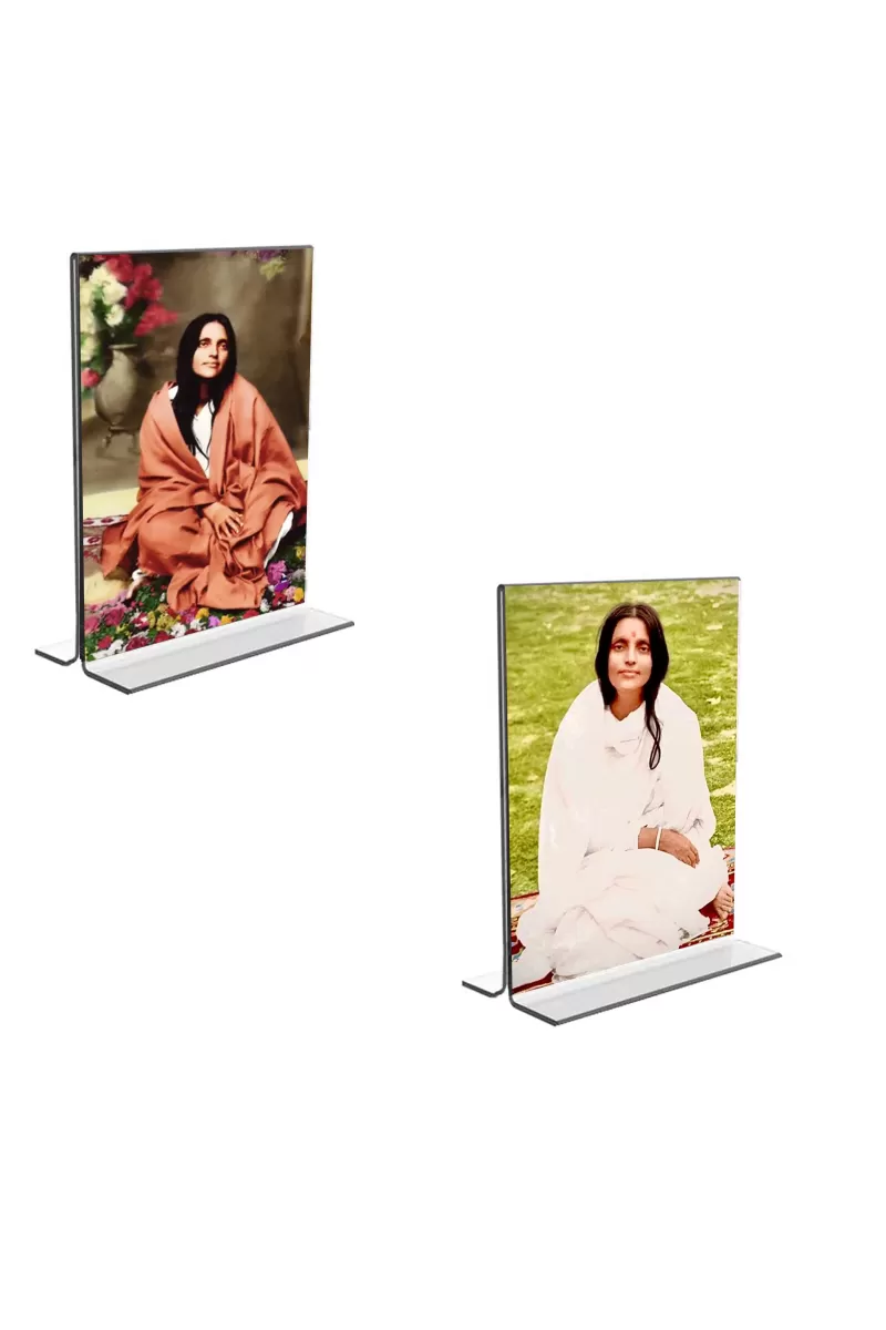 Car Desk/Table Top Anandamayee Maa Acrylic T-Style Photo Stand - 2.5x3.5 Inches, Compact And Stylish Spiritual Display, Easily Change  2 Photos ( Pack Of 1 ) (F9211)