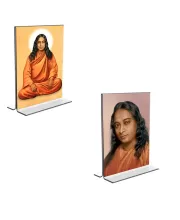 Car Desk/Table Top Sri Sri Paramahansa Yogananda  Acrylic T-Style Photo Stand - 2.5x3.5 Inches, Compact And Stylish Spiritual Display, Easily Change  2 Photos ( Pack Of 1 ) (F9212)