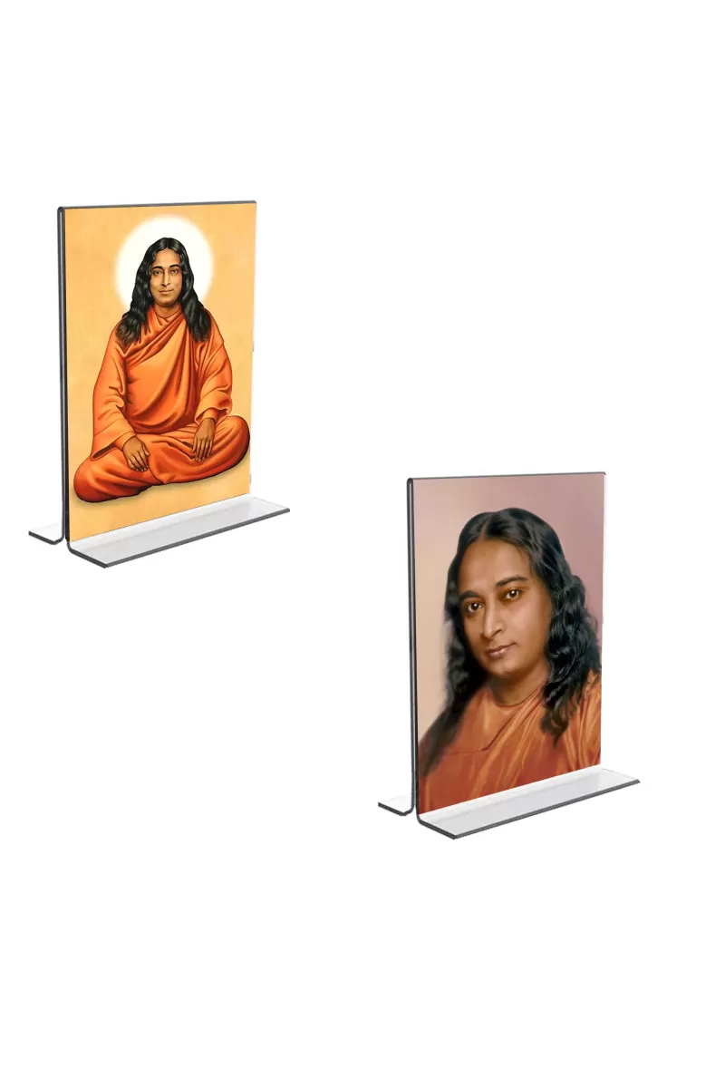 Car Desk/Table Top Sri Sri Paramahansa Yogananda  Acrylic T-Style Photo Stand - 2.5x3.5 Inches, Compact And Stylish Spiritual Display, Easily Change  2 Photos ( Pack Of 1 ) (F9212)