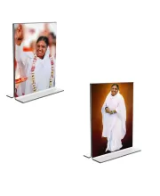 Car Desk/Table Top Maa AMRITANANDAMAYI  Acrylic T-Style Photo Stand - 2.5x3.5 Inches, Compact And Stylish Spiritual Display, Easily Change  2 Photos ( Pack Of 1 ) (F9213)