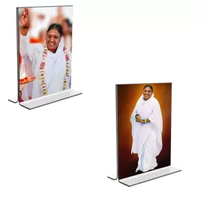 Car Desk/Table Top Maa AMRITANANDAMAYI Acrylic T-Style Photo Stand - 2.5x3.5 Inches, Compact And Stylish Spiritual Display, Easily Change 2 Photos ( Pack Of 1 ) (F9213) Car Desk/Table Top Maa AMRITANANDAMAYI Acrylic T-Style Photo Stand - 2.5x3.5 Inches, Compact And Stylish Spiritual Display, Easily Change 2 Photos ( Pack Of 1 ) (F9213)
