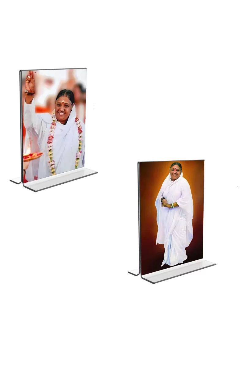 Car Desk/Table Top Maa AMRITANANDAMAYI  Acrylic T-Style Photo Stand - 2.5x3.5 Inches, Compact And Stylish Spiritual Display, Easily Change  2 Photos ( Pack Of 1 ) (F9213)