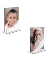 Car Desk/Table Top Sri Aurobindo & Maa Mirra Alfassa  Acrylic T-Style Photo Stand - 2.5x3.5 Inches, Compact And Stylish Spiritual Display, Easily Change  2 Photos ( Pack Of 1 ) (F9214)