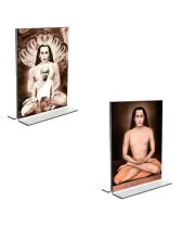 Car Desk/Table Top Mahavatar Babaji Acrylic T-Style Photo Stand - 2.5x3.5 Inches, Compact And Stylish Spiritual Display, Easily Change  2 Photos ( Pack Of 1 ) (F9215)