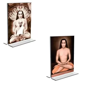 Car Desk/Table Top Mahavatar Babaji Acrylic T-Style Photo Stand - 2.5x3.5 Inches, Compact And Stylish Spiritual Display, Easily Change  2 Photos ( Pack Of 1 ) (F9215)