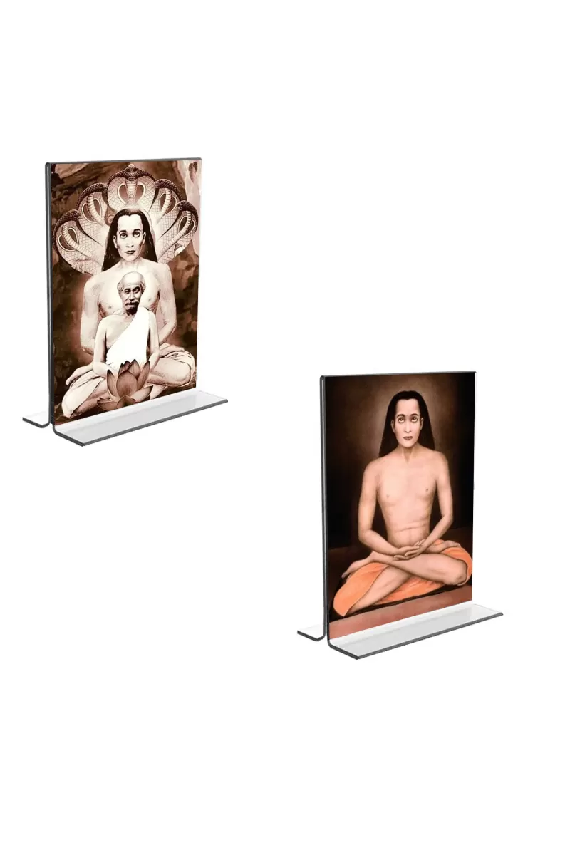 Car Desk/Table Top Mahavatar Babaji Acrylic T-Style Photo Stand - 2.5x3.5 Inches, Compact And Stylish Spiritual Display, Easily Change  2 Photos ( Pack Of 1 ) (F9215)