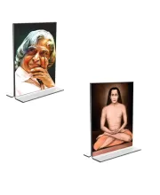 Car Desk/Table Top Sri Sri Yogananda & Mahavatar Babaji Acrylic T-Style Photo Stand - 2.5x3.5 Inches, Compact And Stylish Spiritual Display, Easily Change  2 Photos ( Pack Of 1 ) (F9216)