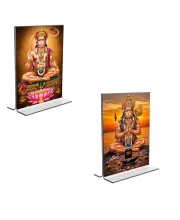 Car Desk/Table Top Sri Hanuman  Acrylic T-Style Photo Stand - 2.5x3.5 Inches, Compact And Stylish Spiritual Display, Easily Change  2 Photos ( Pack Of 1 ) (F9220)