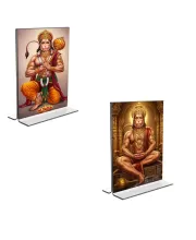 Car Desk/Table Top Sri Hanuman  Acrylic T-Style Photo Stand - 2.5x3.5 Inches, Compact And Stylish Spiritual Display, Easily Change  2 Photos ( Pack Of 1 ) (F9217)