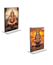 Car Desk/Table Top Sri Hanuman  Acrylic T-Style Photo Stand - 2.5x3.5 Inches, Compact And Stylish Spiritual Display, Easily Change  2 Photos ( Pack Of 1 ) (F9218)