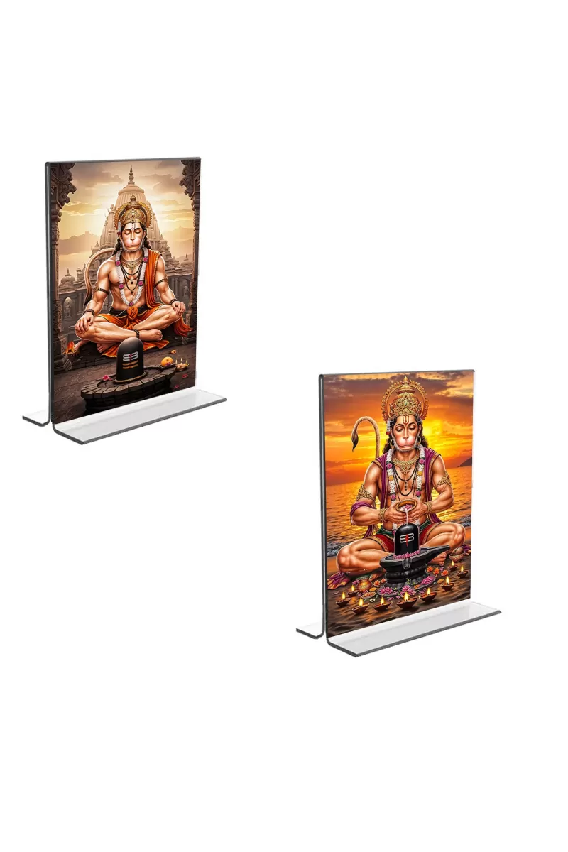 Car Desk/Table Top Sri Hanuman  Acrylic T-Style Photo Stand - 2.5x3.5 Inches, Compact And Stylish Spiritual Display, Easily Change  2 Photos ( Pack Of 1 ) (F9218)