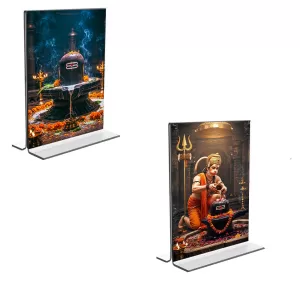 Car Desk/Table Top Sri Hanuman & Lord Shiva Lingam Acrylic T-Style Photo Stand - 2.5x3.5 Inches, Compact And Stylish Spiritual Display, Easily Change 2 Photos ( Pack Of 1 ) (F9219) Car Desk/Table Top Sri Hanuman & Lord Shiva Lingam Acrylic T-Style Photo Stand - 2.5x3.5 Inches, Compact And Stylish Spiritual Display, Easily Change 2 Photos ( Pack Of 1 ) (F9219)