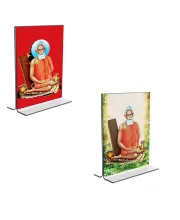 Car Desk/Table Top Loknath Baba  Acrylic T-Style Photo Stand - 2.5x3.5 Inches, Compact And Stylish Spiritual Display, Easily Change  2 Photos ( Pack Of 1 ) (F9221)