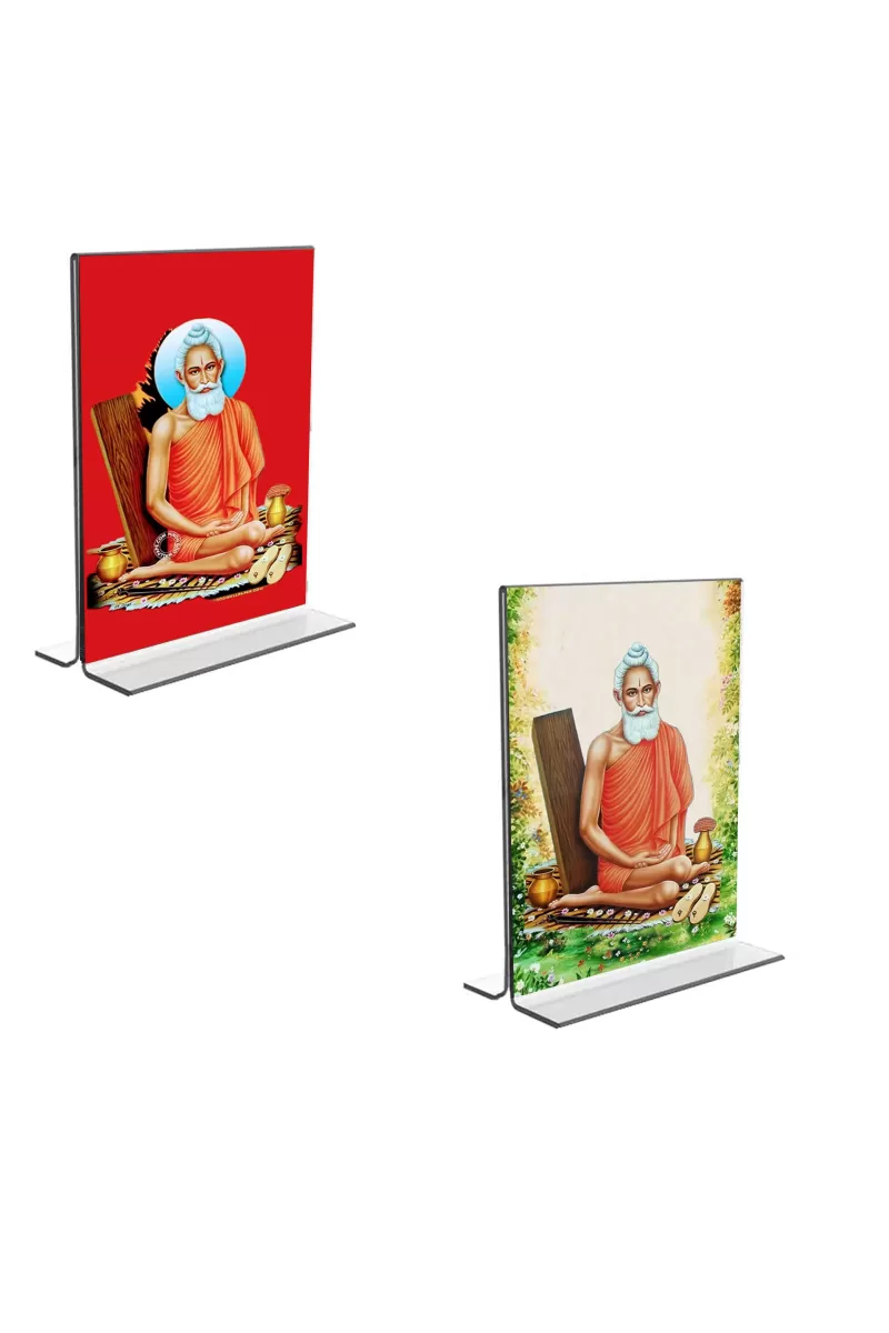 Car Desk/Table Top Loknath Baba  Acrylic T-Style Photo Stand - 2.5x3.5 Inches, Compact And Stylish Spiritual Display, Easily Change  2 Photos ( Pack Of 1 ) (F9221)
