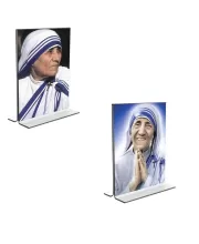 Car Desk/Table Top Mother Teresa  Acrylic T-Style Photo Stand - 2.5x3.5 Inches, Compact And Stylish Spiritual Display, Easily Change  2 Photos ( Pack Of 1 ) (F9222)