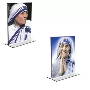 Car Desk/Table Top Mother Teresa Acrylic T-Style Photo Stand - 2.5x3.5 Inches, Compact And Stylish Spiritual Display, Easily Change 2 Photos ( Pack Of 1 ) (F9222) Car Desk/Table Top Mother Teresa Acrylic T-Style Photo Stand - 2.5x3.5 Inches, Compact And Stylish Spiritual Display, Easily Change 2 Photos ( Pack Of 1 ) (F9222)