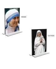 Car Desk/Table Top Mother Teresa  Acrylic T-Style Photo Stand - 2.5x3.5 Inches, Compact And Stylish Spiritual Display, Easily Change  2 Photos ( Pack Of 1 ) (F9223)