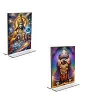 Car Desk/Table Top Lord Vishnu & Lord Jagannath  Acrylic T-Style Photo Stand - 2.5x3.5 Inches, Compact And Stylish Spiritual Display, Easily Change  2 Photos ( Pack Of 1 ) (F9224)