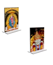 Car Desk/Table Top Sai Baba  Acrylic T-Style Photo Stand - 2.5x3.5 Inches, Compact And Stylish Spiritual Display, Easily Change  2 Photos ( Pack Of 1 ) (F9228)