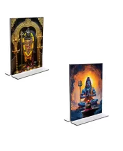 Car Desk/Table Top Lord Shiva  Acrylic T-Style Photo Stand - 2.5x3.5 Inches, Compact And Stylish Spiritual Display, Easily Change  2 Photos ( Pack Of 1 ) (F9232)
