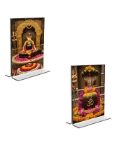 Car Desk/Table Top Lord Shiva Lingam  Acrylic T-Style Photo Stand - 2.5x3.5 Inches, Compact And Stylish Spiritual Display, Easily Change  2 Photos ( Pack Of 1 ) (F9230)