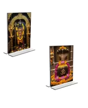 Car Desk/Table Top Lord Shiva & Shiva Lingam  Acrylic T-Style Photo Stand - 2.5x3.5 Inches, Compact And Stylish Spiritual Display, Easily Change  2 Photos ( Pack Of 1 ) (F9231)