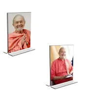 Car Desk/Table Top Swami Kriyananda  Acrylic T-Style Photo Stand - 2.5x3.5 Inches, Compact And Stylish Spiritual Display, Easily Change  2 Photos ( Pack Of 1 ) (F9233)