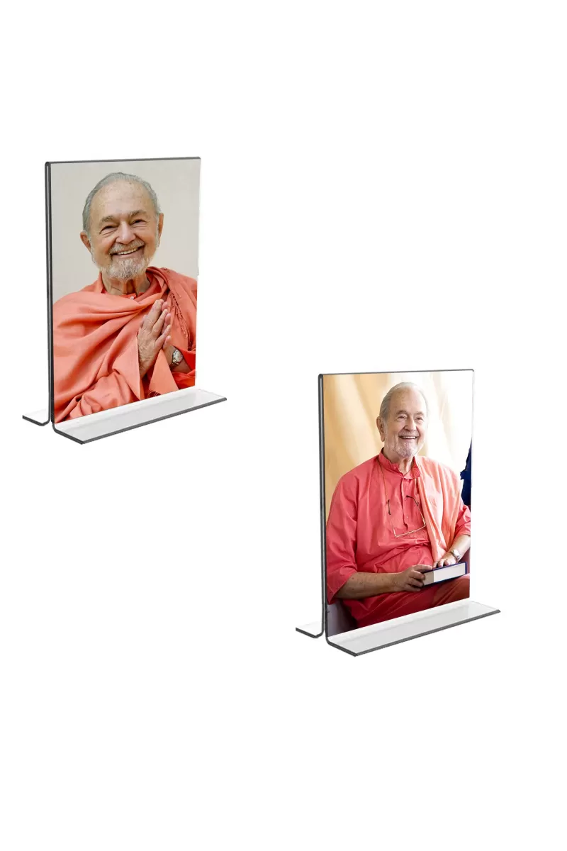 Car Desk/Table Top Swami Kriyananda  Acrylic T-Style Photo Stand - 2.5x3.5 Inches, Compact And Stylish Spiritual Display, Easily Change  2 Photos ( Pack Of 1 ) (F9233)