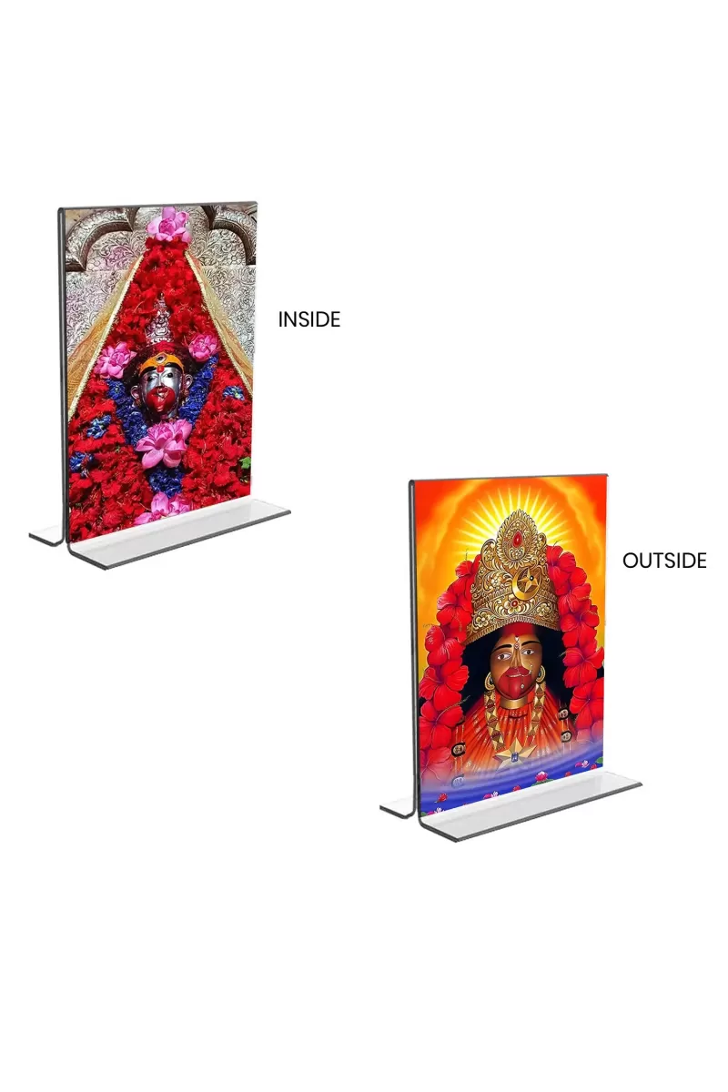 Car Desk/Table Top Tara Maa  Acrylic T-Style Photo Stand - 2.5x3.5 Inches, Compact And Stylish Spiritual Display, Easily Change  2 Photos ( Pack Of 1 ) (F9234)
