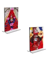 Car Desk/Table Top Tara Maa  Acrylic T-Style Photo Stand - 2.5x3.5 Inches, Compact And Stylish Spiritual Display, Easily Change  2 Photos ( Pack Of 1 ) (F9235)