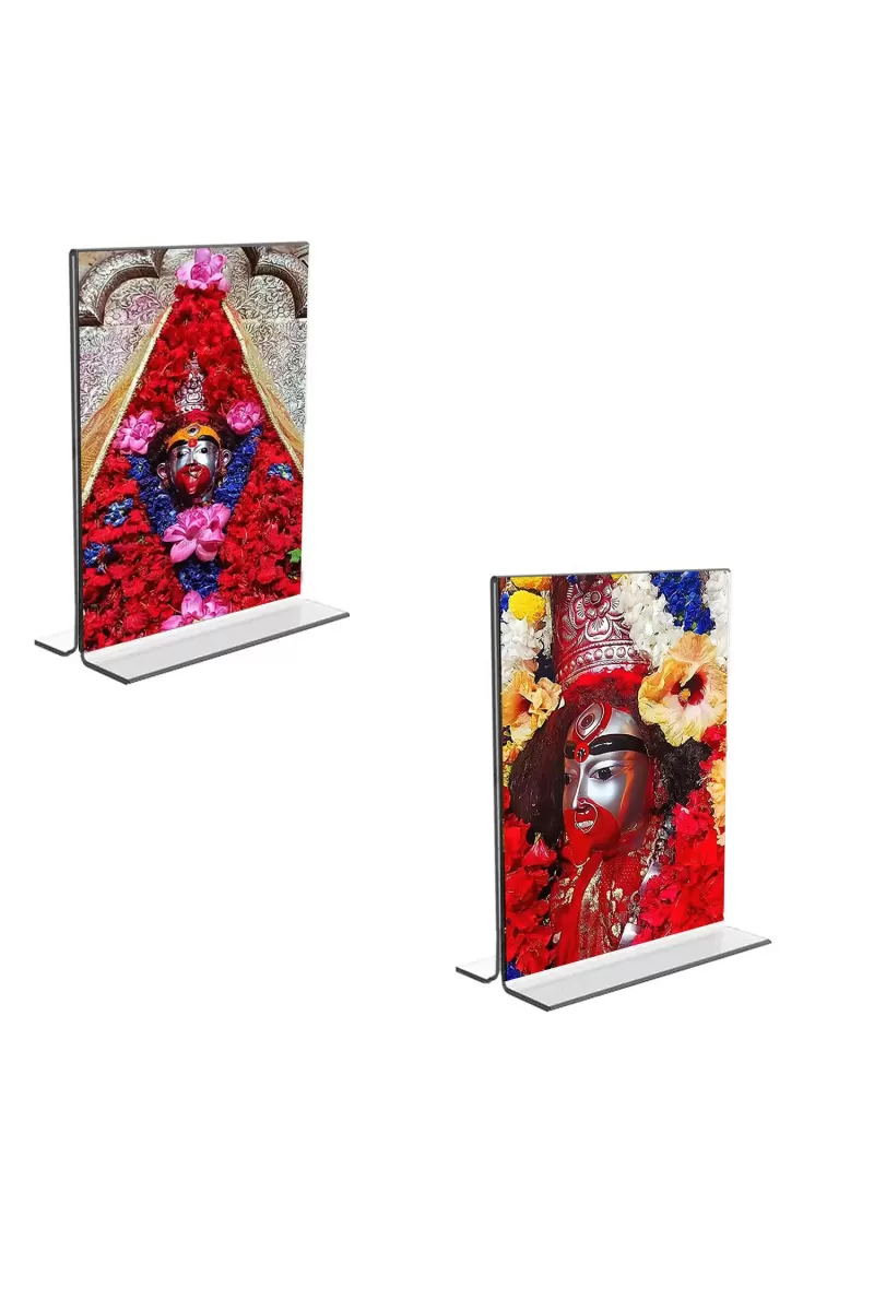Car Desk/Table Top Tara Maa  Acrylic T-Style Photo Stand - 2.5x3.5 Inches, Compact And Stylish Spiritual Display, Easily Change  2 Photos ( Pack Of 1 ) (F9235)