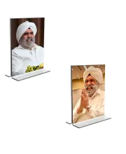 Car Desk/Table Top Sant Rajinder Singh Ji Maharaj  Acrylic T-Style Photo Stand - 2.5x3.5 Inches, Compact And Stylish Spiritual Display, Easily Change  2 Photos ( Pack Of 1 ) (F9229)