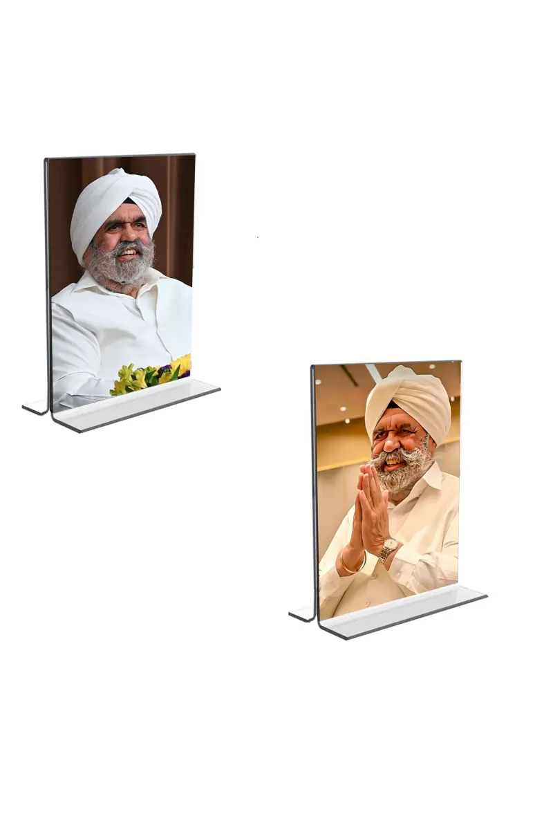 Car Desk/Table Top Sant Rajinder Singh Ji Maharaj  Acrylic T-Style Photo Stand - 2.5x3.5 Inches, Compact And Stylish Spiritual Display, Easily Change  2 Photos ( Pack Of 1 ) (F9229)
